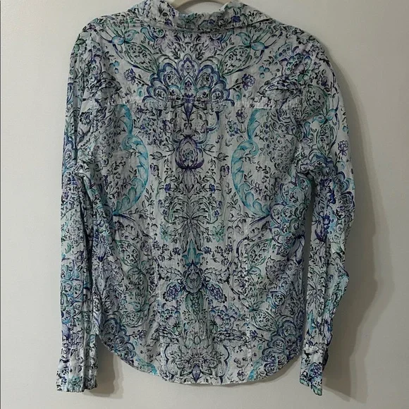 Cino Blouse Women's XL Floral Paisley Button-Down Shirt Teal/Blue Lightweight - Picture 8 of 16